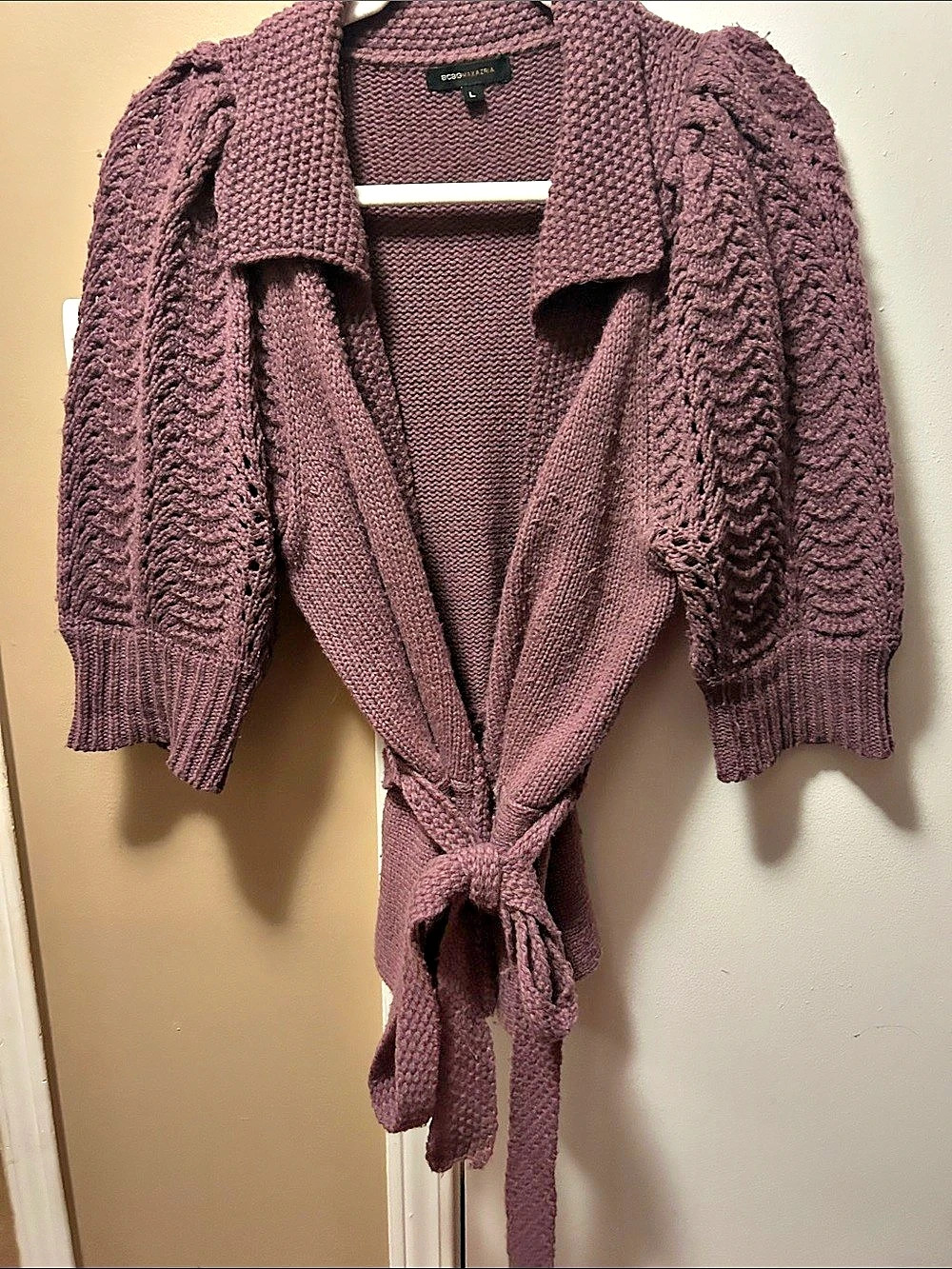 BCBGMAXAZRIA Textured Tie-Front Cardigan in Purple Size Large , unique and flatt